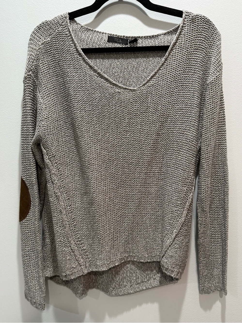 RDI Lightweight Knit Sweater w/ Elbow Patches Neutral Beige Size L